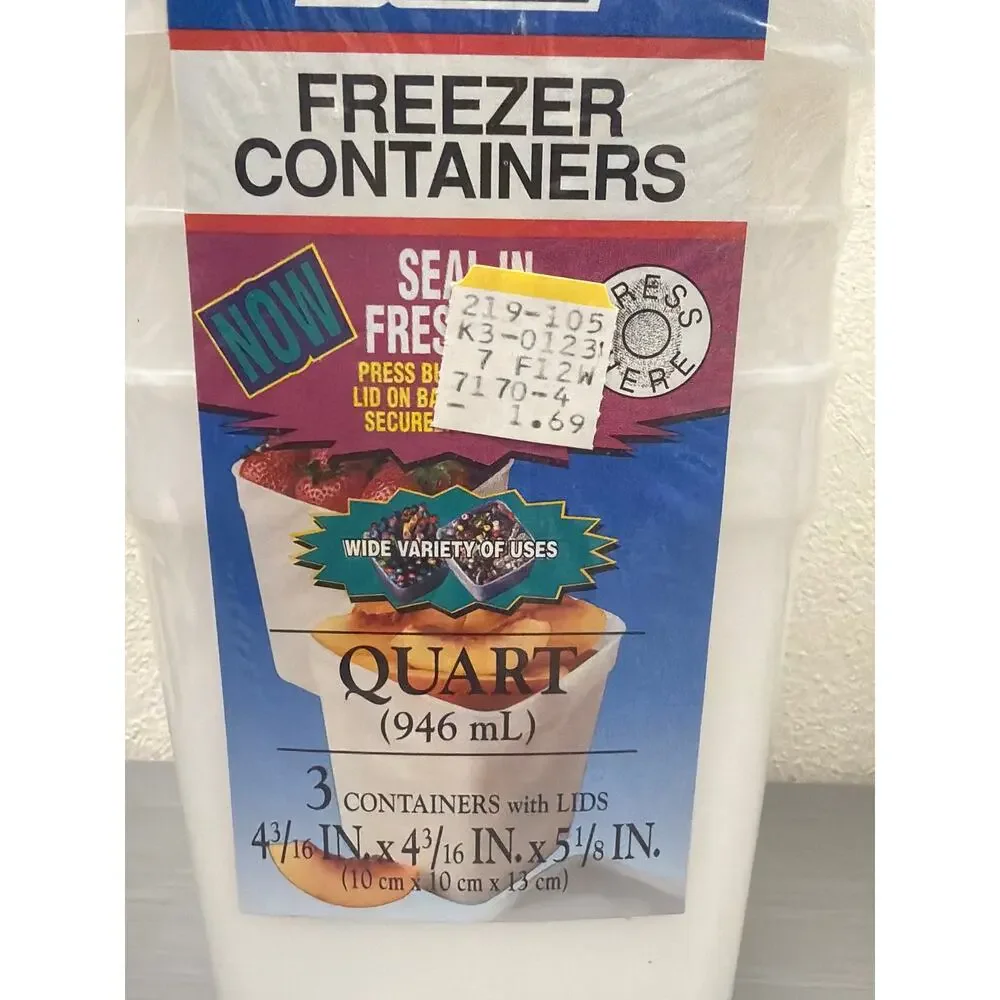 NOS New Sealed Hefty QUART Freezer Containers 3 Pack W/ Lids - Mobil